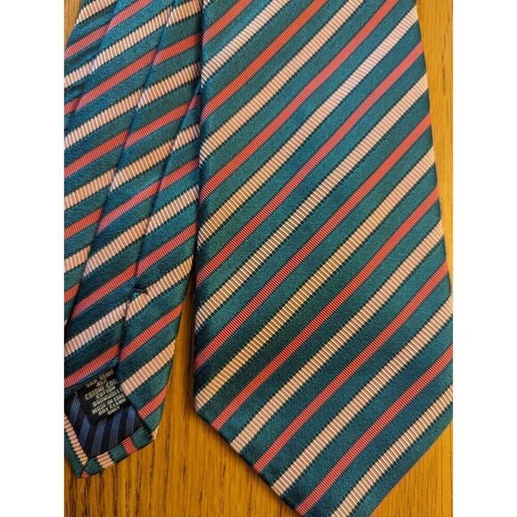 Charles Trywhitt Green‎ & Pink Striped Silk - Picture 1 of 8